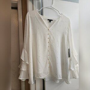 Alfani Ruffled Sleeves White Blouse Top NWT Size PXL